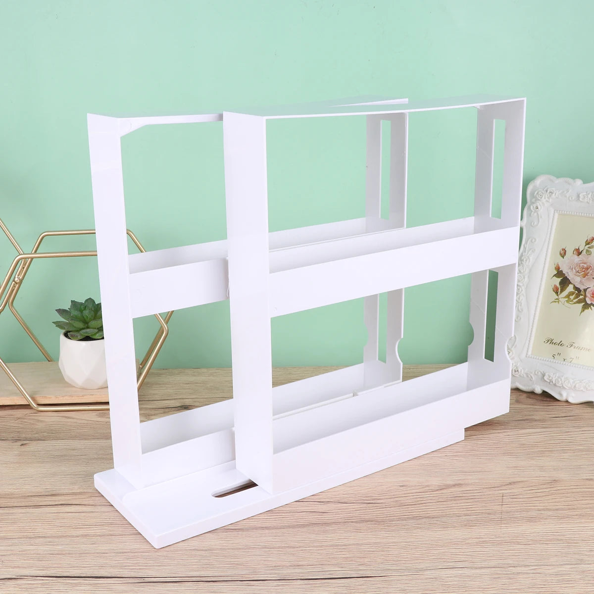 2-Layer Rotating Spice Rack - Kitchen Bottle Organizer and Storage Shelf