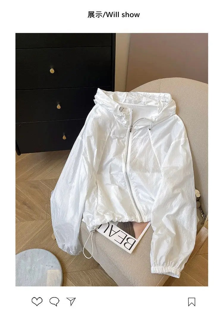 Women Solid Color Hooded Sun Protection Jacket Loose Breathable UV Protection Summer Coat S-4XL