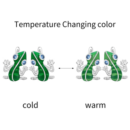 PANPOKI Original 925 Sterling Silver Blue Green Chameleon Earrings Women Hoop Earring Anniversary Jewelry Trendy Gifts