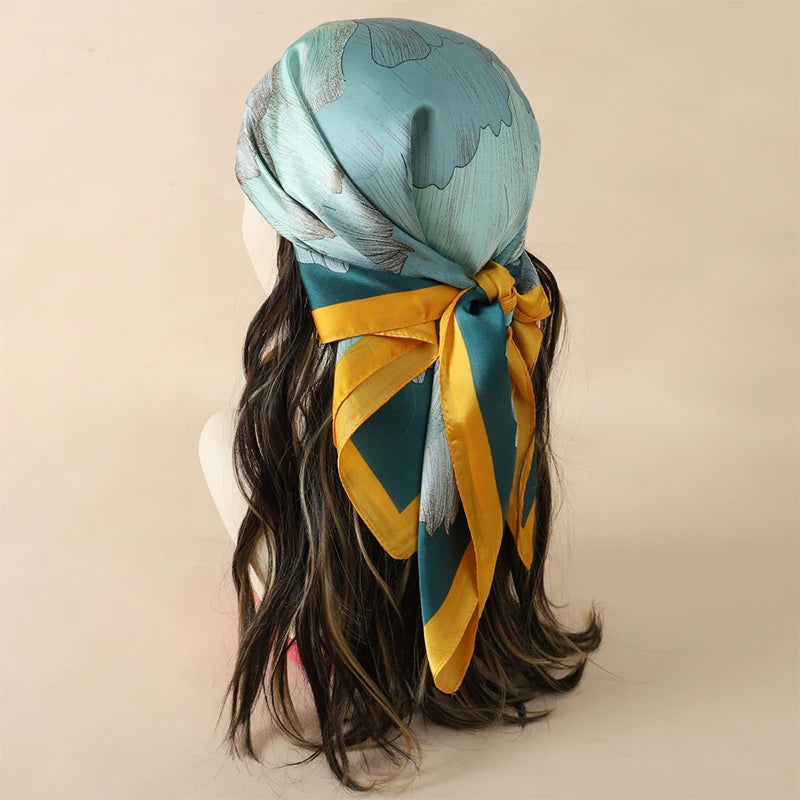 Bohemian Floral Silk Scarf - Tropical Leaf Head Wrap and Bandana