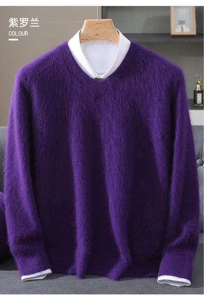 Men's 100% Pure Mink Cashmere Sweater V-neck Pullover Knit Bottoming Shirt Autumn And Winter New Long-Sleeve High-End Mink Tops