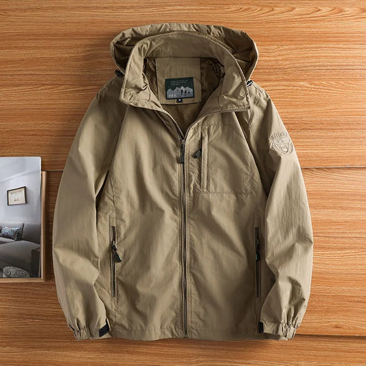 New Waterproof Hooded Jackets Men Casual Windproof Coat Autumn Lightweight Multi-Pocket Hiking Windbreaker Detachable Hat Jacket