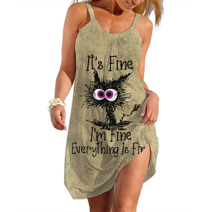 Women's A-Line Slip Dress – Summer Casual Cartoon Print Knee-Length Dress