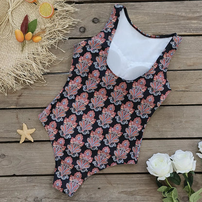 2026 New Printed One-piece Swimsuit Classic Printed Lace Up Swimsuit Women's Push Up Flower One-piece Suit Beach Wear For Female