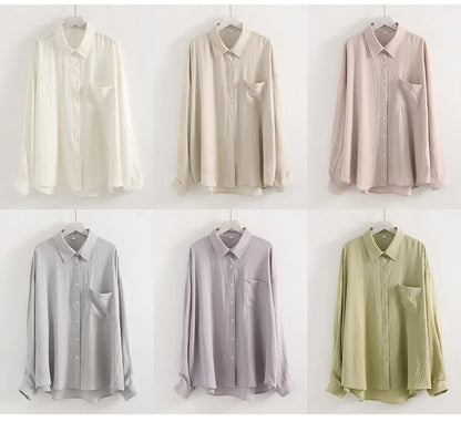 Summer Blue Linen Shirts For Women Oversized Long Sleeve Tops Green Shirt Woman Work Basic Linen Tops Women White Shirts Ladies