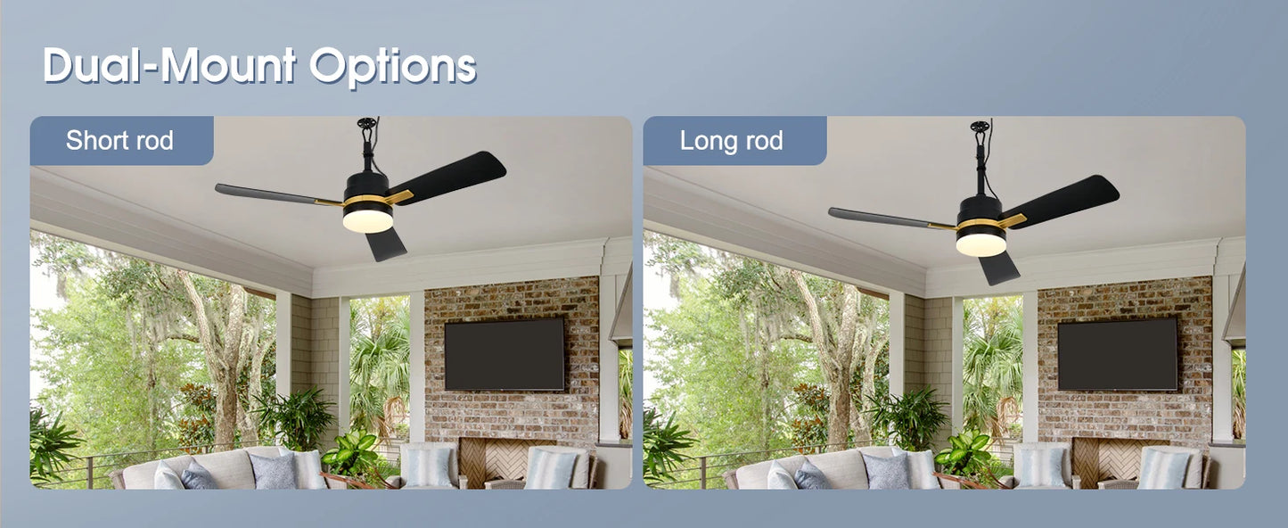 Sealing Led Ceiling Fan with Light Remote Control EU/US Standard Black/Gold Ceiling Lamp Fan 105cm Electric Fan Light Fixture