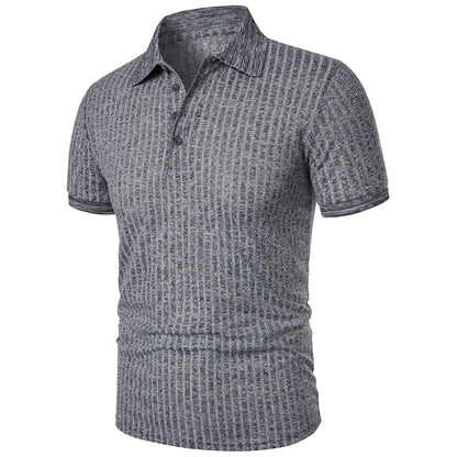 Men's running sports fitness wear summer high stretch vertical short-sleeved POLO shirt slim knit base shirt