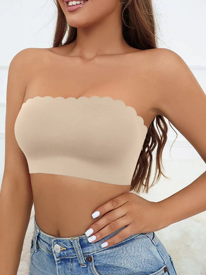 Women's Half Cup Ultra Thin Silicone Non-slip Underwear  Seamless Strapless Wave Edge Tube Top Bra Off-the-shoulder Dress Linger