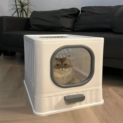 Leak-Proof Enclosed Cat Litter Box - Pull Drawer with Scoop and Lid - ZOOMNSTORE