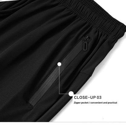 Men's Ice Silk Casual Pants Summer Quick Dry Lightweight Joggers with Zipper Pockets Elastic Waist Sports Trousers for Running F