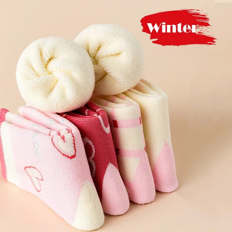 Girls Winter Socks 5 Pairs Baby Cute Color Princess Pink Thick Cotton Socks Children Warm Winter Socks