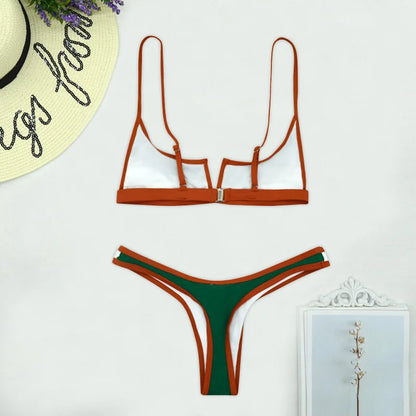 V Shaped Thong Bikini - Denim Two Piece Bikini Set With Push Up Bathing Suit