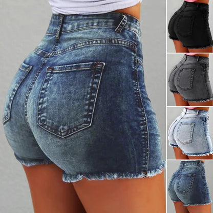 2025 Retro Distressed Ripped Edge Women Shorts High Waist Washed Butt-lifted Slim Fit Side Pockets Casual Club Party Short Pants