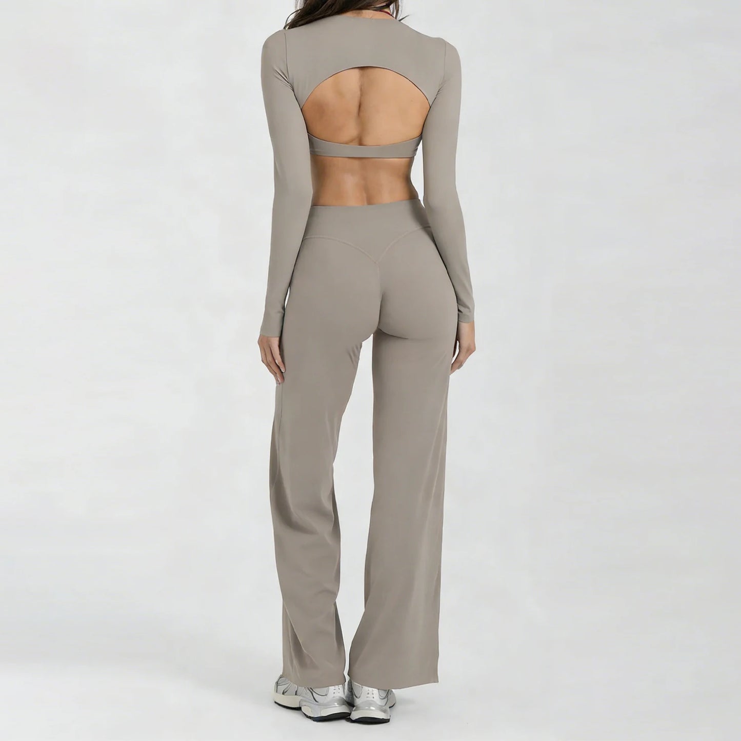 Running Sportswear Women 2 Piece Set Short Cropped Long Sleeve Top Straight Leg Yoga Pants Breathable Quick Dry Gym Suit