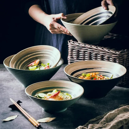 Japanese Ramen Bowl Set - Large Ceramic Tableware for Beef Noodle Soup