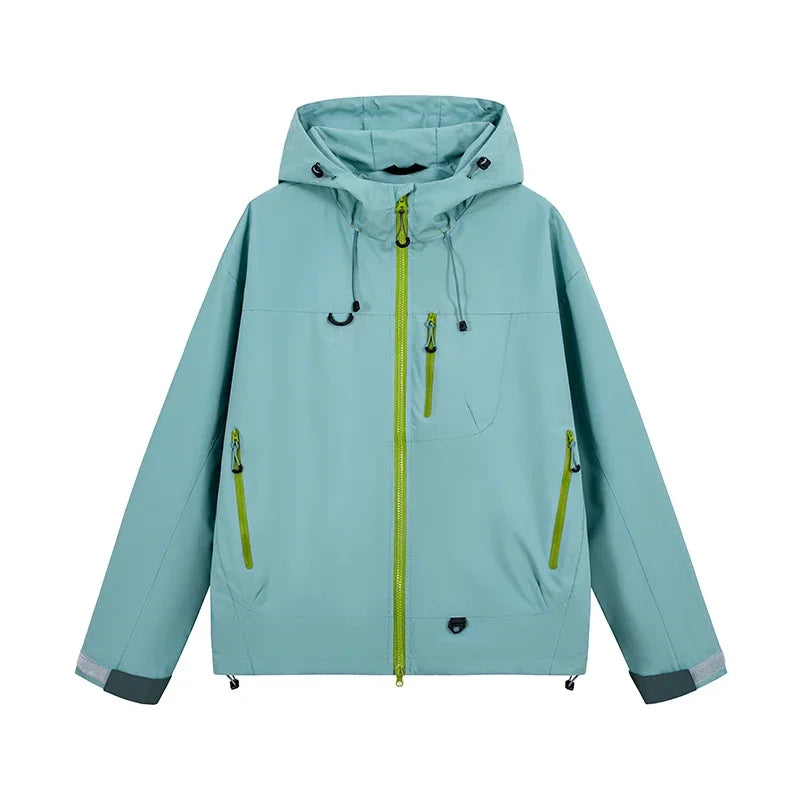 Unisex Couple Style Hooded Outdoor Jacket, Windproof Water Resistant Hiking Coat, Sports Outerwear for Cycling Fishing