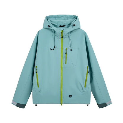 Unisex Couple Style Hooded Outdoor Jacket, Windproof Water Resistant Hiking Coat, Sports Outerwear for Cycling Fishing