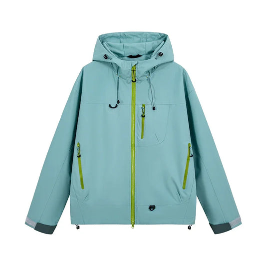 Unisex Couple Style Hooded Outdoor Jacket, Windproof Water Resistant Hiking Coat, Sports Outerwear for Cycling Fishing