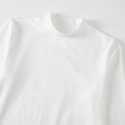 1/2piece Autumn And Winter Men's Semi High Neck Fashionable Base Long Sleeved Top Solid Color Casual Sports Fitness Warm T-shirt