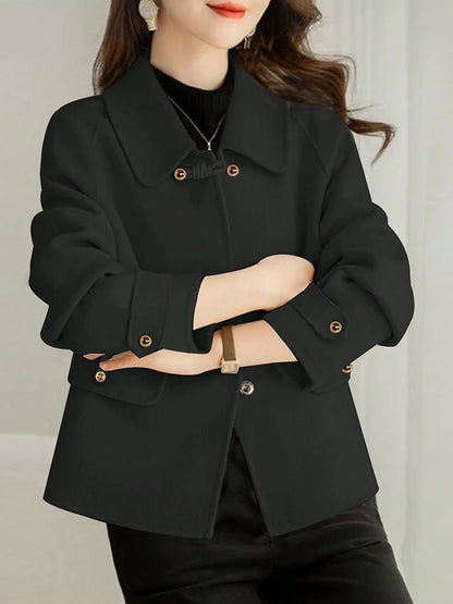 Short Coats Women – Elegant Double Breasted Formal Office Coat With Turn-Down Collar