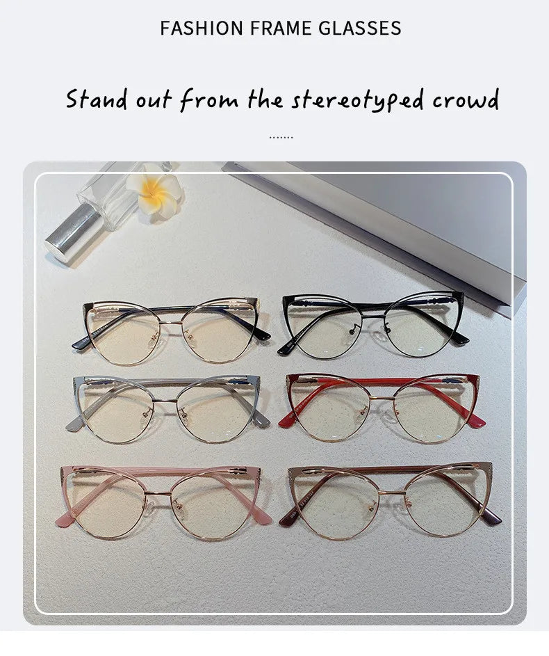 New Brand Design Retro Lady Cat Eye Frame Photochromic Anti Blue Light Computer Hyperopia Women Reading Glasses Degrees 0 to +6
