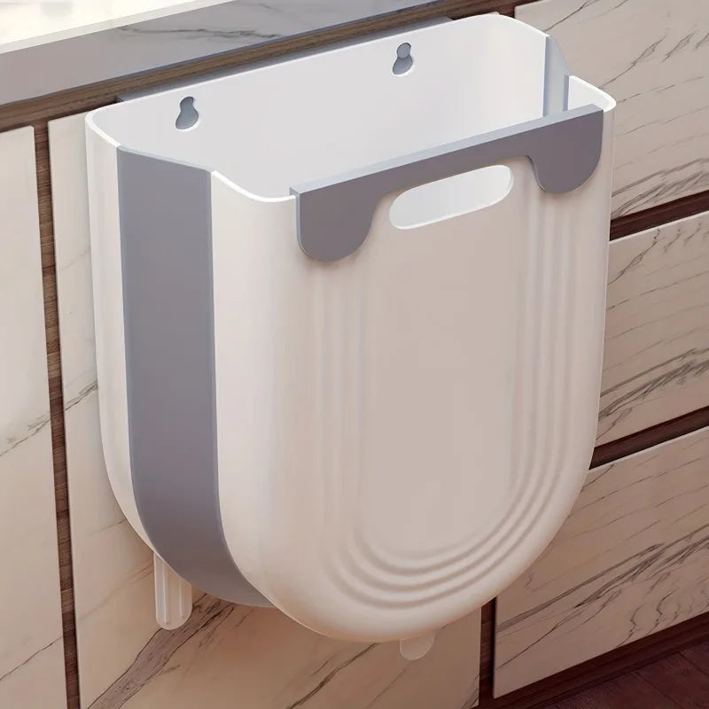 Wall-Mounted Folding Trash Can - Kitchen  Bathroom Space Saver