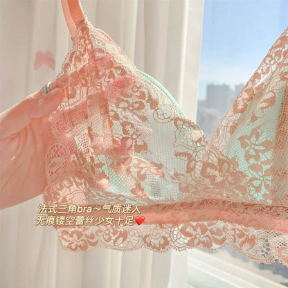 Japanese-style Pure Sensual Lace-trimmed Lingerie for Women, A Thin and Sexy Summer Bra Without Underwire