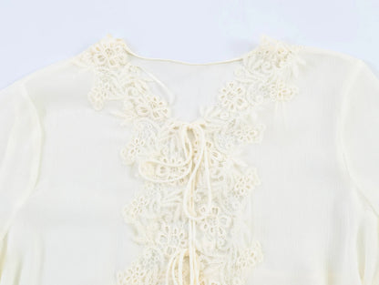 KONDALA Chic Lace Crochet Splicing See-through Shirts Women Elegant Leisure Lace-up Shirts 2026 Summer Trendy Lady Ruffles Shirt