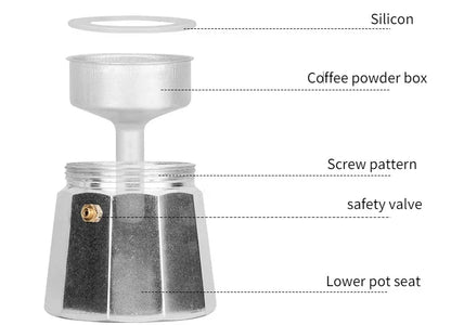 Italian Mocha Coffee Pot - Portable Aluminum Octagonal Coffee  Tea Maker - ZOOMNSTORE
