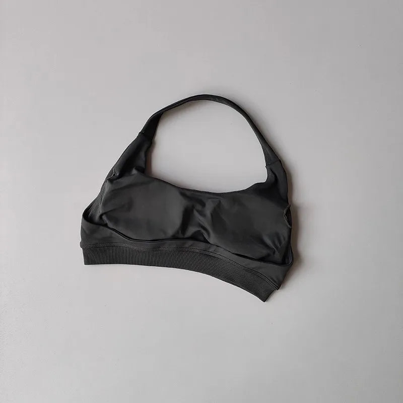 Padded Sports Bra - Shockproof Seamless Workout Bra With Halter Straps, Medium Support