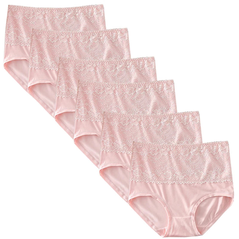 6pcs Women's Panties High Waist Underwear Large Size Fashion Girls Briefs Plus Size Breathable Lace Panty Female Lingerie