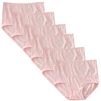 6pcs Women's Panties High Waist Underwear Large Size Fashion Girls Briefs Plus Size Breathable Lace Panty Female Lingerie