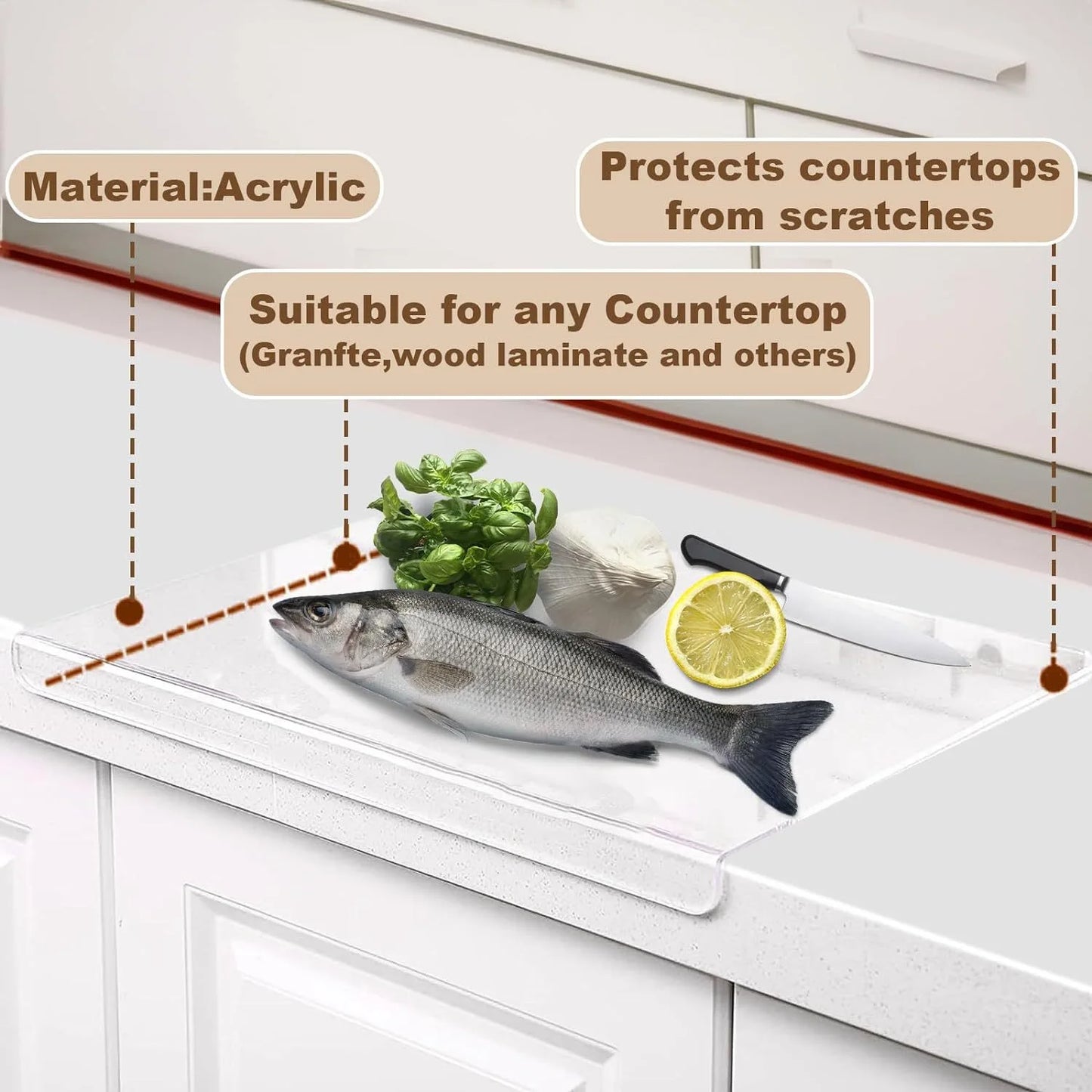 Acrylic Cutting Board with Lip - Clear Kitchen Countertop for Meat Bread  Fruit - ZOOMNSTORE