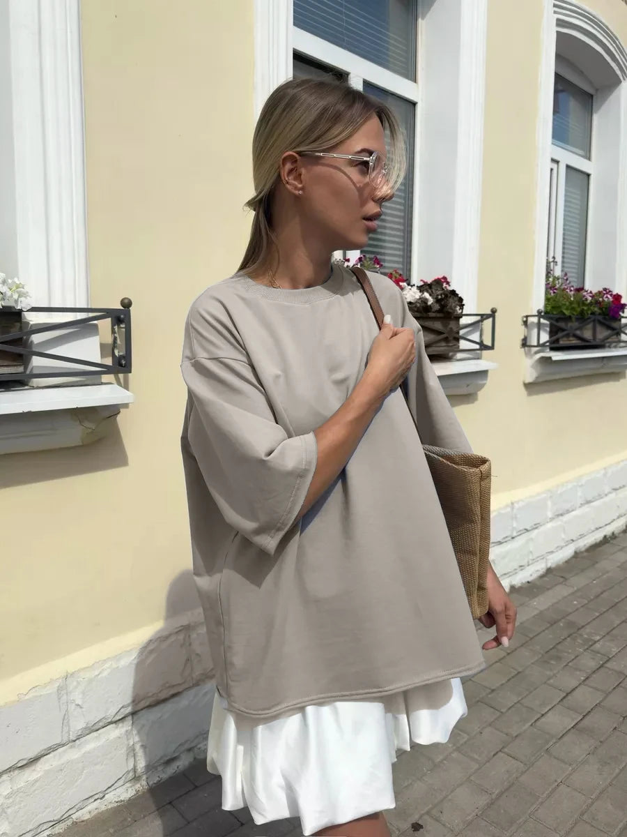 Casual Oversized Cotton T-shirt for Women - Pink O-neck Aesthetic Top