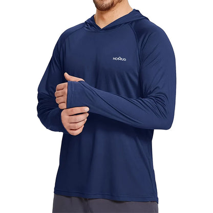 Mens UPF50+ Performance T-Shirt Hoodie Long Sleeve Casual Sun Protection T-Shirt Running Quick Dry Hoodie Sunscreen Fishing Wear