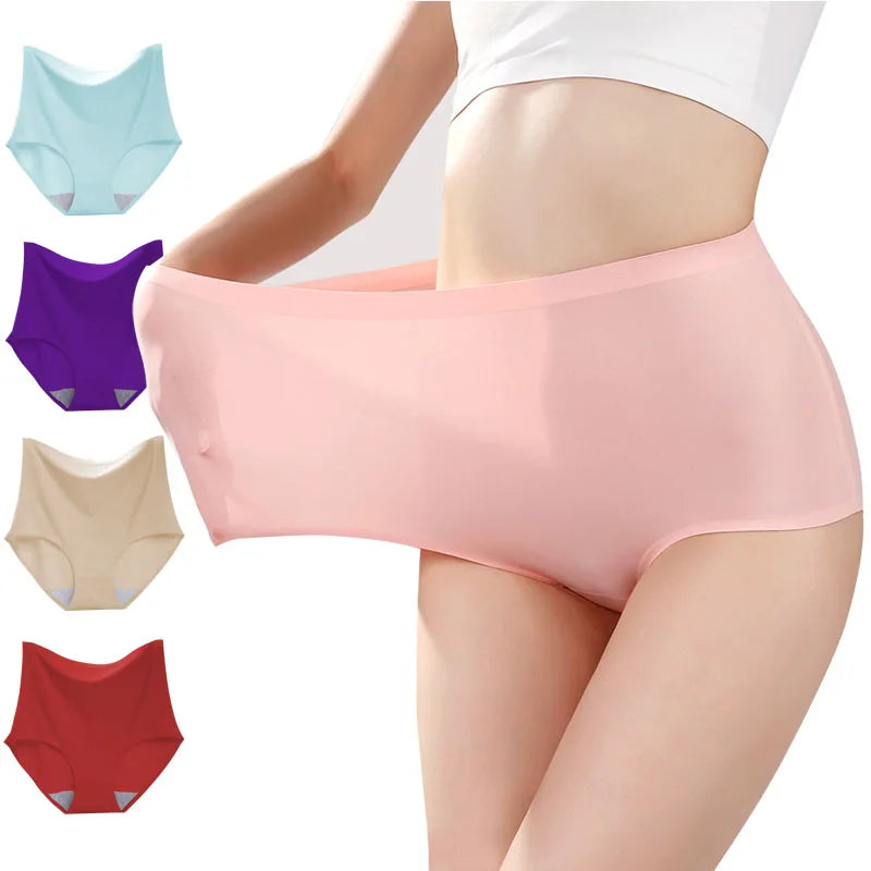 Women's underwear ice silk High waist Seamless Panties soft Lingerie Slimming Abdomen In Hip Lift plus size Breathable Briefs