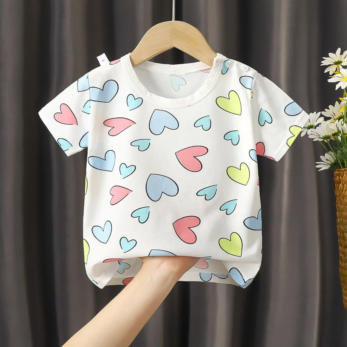1pcs Summer Pure Cotton Girl Cartoon Tee Fashion Top Children Short Sleeve T-shirts Child Loose Casual Solid Tshirt Baby Clothes