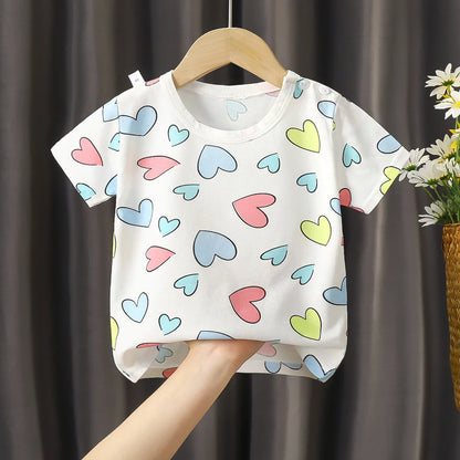 1pcs Summer Pure Cotton Girl Cartoon Tee Fashion Top Children Short Sleeve T-shirts Child Loose Casual Solid Tshirt Baby Clothes