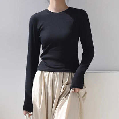 Cotton O Neck Long Sleeve Shirt Women Sexy Cropped Tops 2026 Autumn Black Casual Skinny Slim Basic Woman T Shirts White Clothing