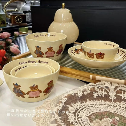 Korean Three Little Bear Cartoon Bowls - Cute Ceramic Tableware Set