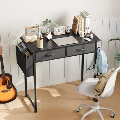 Modern Office Desk – Computer Desk with Storage Drawers, Metal Frame & Adjustable Feet