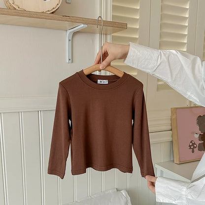 9 Colors Children's T-shirt Cotton Long Sleeve Solid Color Base Coat Leisure Wear Boys Girls Tops Kids Clothes