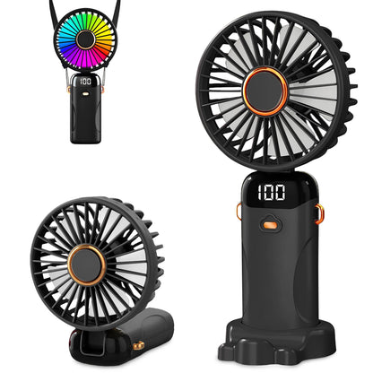 USB Rechargeable Handheld Fan 1200mAh 6 Speeds Foldable LED Light Blade Portable Mini Fan Personal Cooler for Home Gift