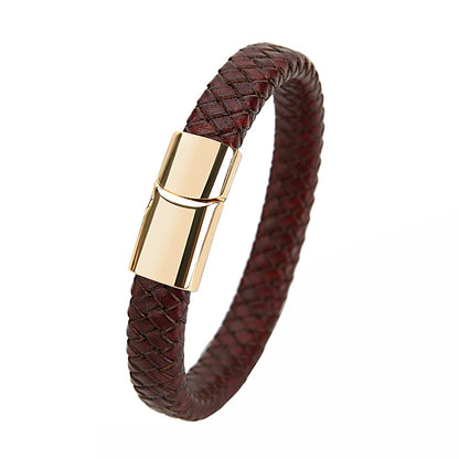 Mibrow Braided Black Leather Men Bracelet 10x5 12x6mm Size Fashion Metal Magnetic Clasp Wrap Bracelets Punk Charm Men Jewelry
