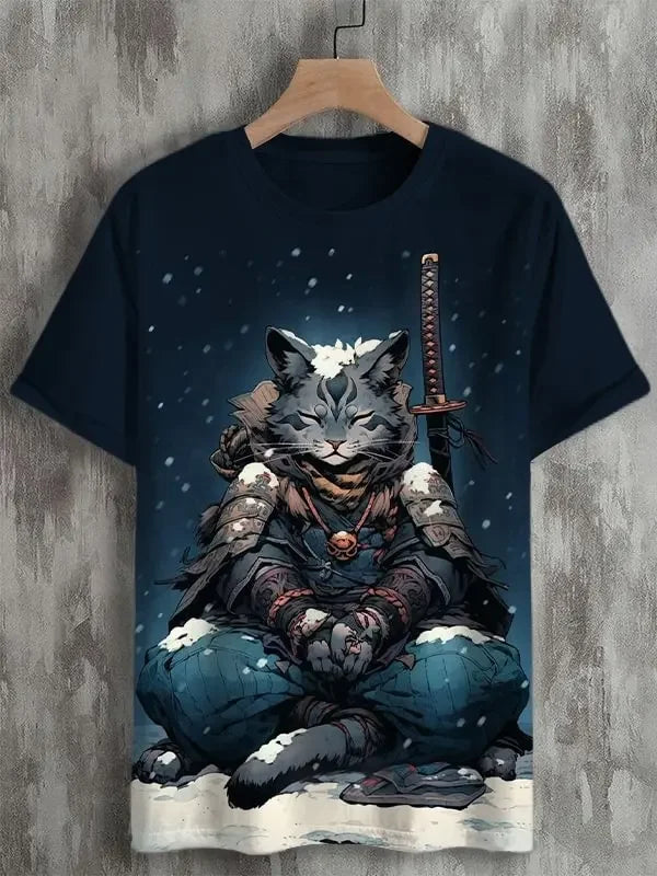 Japanese Art Style Summer 3D Printed Large-sized Men's T-shirt Is Loose and Comfortable Suitable for Daily Wear