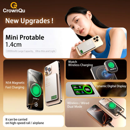 Magnetic Wireless Powerbank Qi 2.1 USB-C Fast Charging External Battery for iPhone 12-17 Pro Airpods Watch Xiaomi 10000mAh