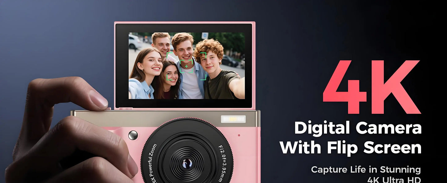 4K Digital Camera - 64 Megapixel Portable Camera With 16x Digital Zoom & Rotating Flip Screen