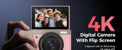 4K Digital Camera - 64 Megapixel Portable Camera With 16x Digital Zoom & Rotating Flip Screen