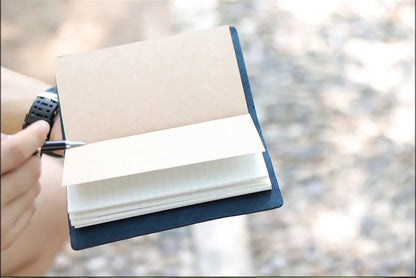 Leather Travel Journal - Refillable Notebook With Embossed Leather Cover, Handmade Diary