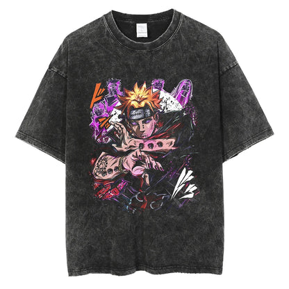 Men Streetwear Tshirt Japanese Anime Naruto Graphic T-Shirt Cotton 2026 Harajuku Washed T Shirt Summer Hip Hop Tops Tees Black
